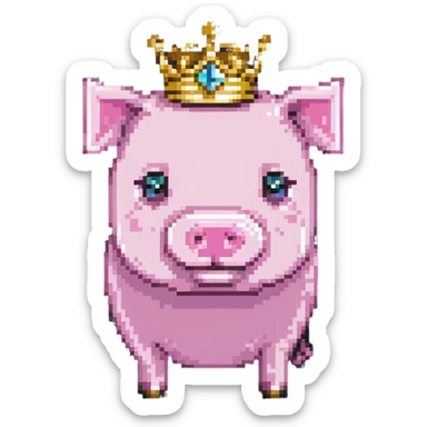 minecraft pig full body pink blocky animal with square head wearing a crown sticker