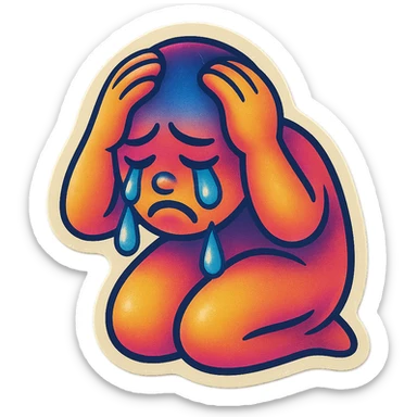 sad Tears rolling down face 
Mouth Pout
hands on head 
head down
 sticker