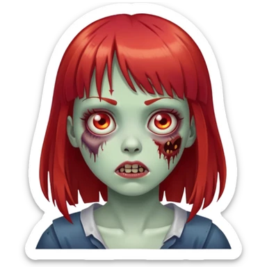 zombie girl with red hair and bangs  sticker