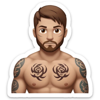 tattoo man, fair white skintone,brown hair, tattoos on face, more visible, bulky man with tattos on his chest, heavy tattooos. sticker