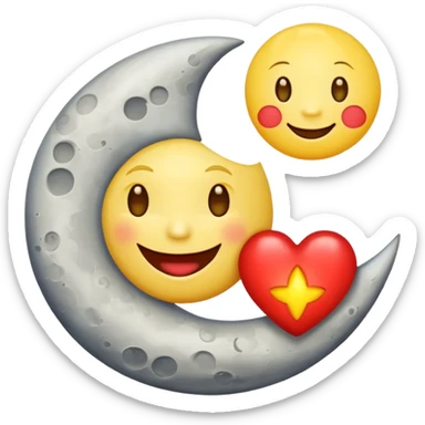 Smiling moon holding glowing heart sticker
