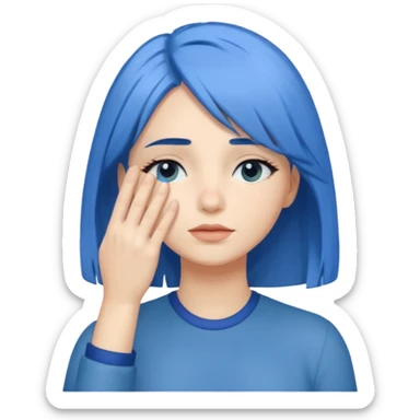 Woman with hand.completely covering eyes with medium length blue hair sticker