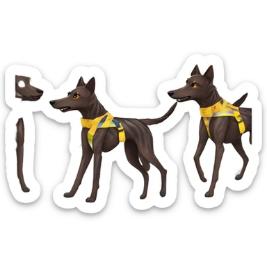  brindle brown black maroon striped lurcher Alsatian fox running blue eyes and iridescent holographic oilslick harness wearing paper iridescent tropical flower crown yellow caution tape sticker