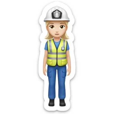 Girl full body standing with her white security helmet and security vest on sticker