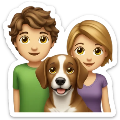 girl-with-brown-eyes-and-brown-hair-and-a-boy-with-brown-hair-and-green-eyes-and-hugs-1-dog-bege-and-white sticker