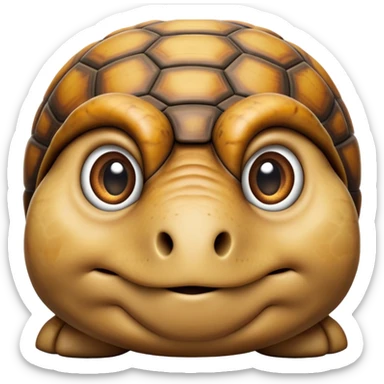 cinematic-tortoise-realistic--emoji,-sturdy-domed-shell-in-rich-earthy-tones,,-wrinkled-wise-face-peering-ahead-with-calm-determination,-cute large-eyes-reflecting-centuries of wisdom, zoomed into its face sticker