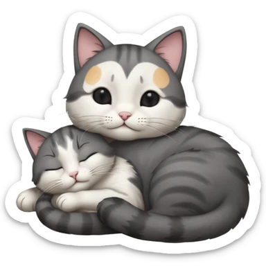 dark grey and white small cat with its eyes closed lying down leaning on its elbow with its paw curled under its head holding it up sticker