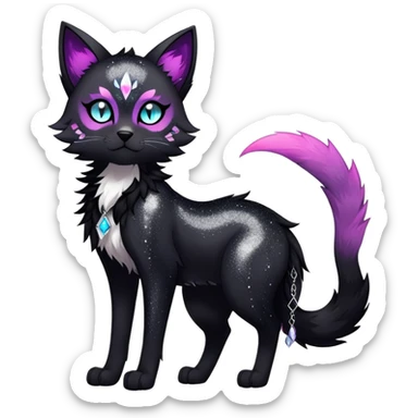 Vibrant edgy gothic Falvie-Fionbri-creature-sparkle-feline-fursona, full body, with random markings sticker