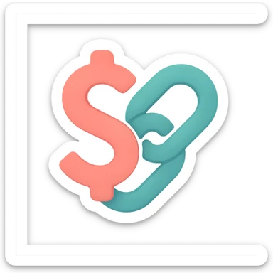 a money link icon where the dollar sign and a chain link are seamlessly integrated, using soft shading and friendly colors, matching the Airbnb icon style, clear at small sizes for app use sticker