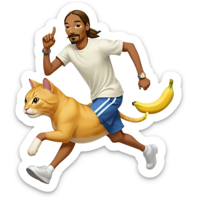 Snoop dogg running away from a yellow cat with a banana sticker