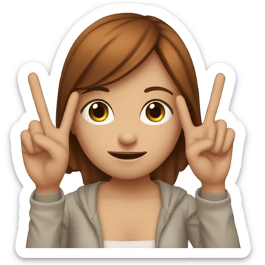 Redish-brown haired girl making the peace sign in front of her face sticker