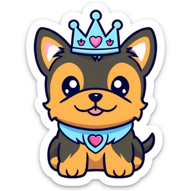 Golden cute puppy yorkie with princess crown sticker