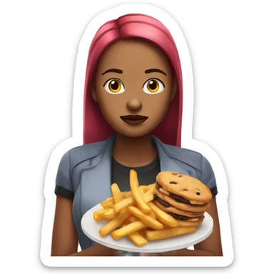 mean girl with a cookie and fries sticker