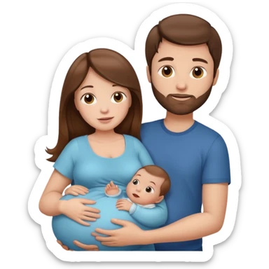 Pregnant woman with long brown hair and fair skin, and man with short brown hair and fair skin, and a baby in the woman's arms.

 sticker