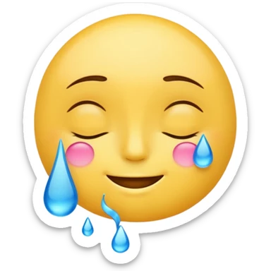 Yellow round emoji with closed eyes and a gentle smile—two wide, bright blue tears flow from under each eye. sticker