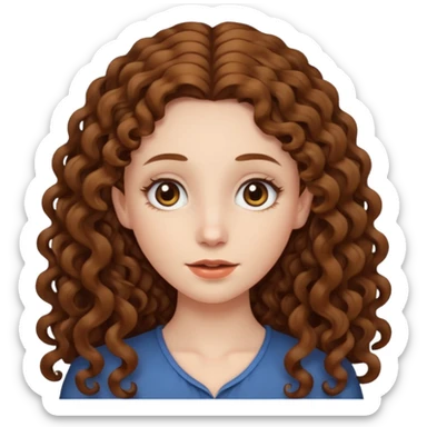 pale woman with brown curly very long hair, middle part sticker