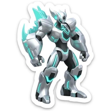 Futuristic shiny silvery neon glowing alloy Helioptile-Kyurem-Miraidon-l-Pokémon, full body sticker