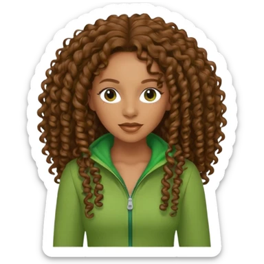 Mel B with brown long curly hair, green outfit sticker
