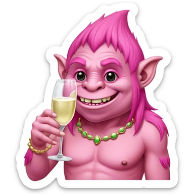 Pink troll chugging champagne  sticker