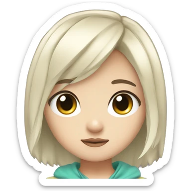 emoji for twitch, anime chibi-style, girl, right eye green, left eye blue, ice ash blonde hair sticker