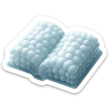 thick open book made entirely of small, very bright white fluffy convex clouds, matte glass style sticker