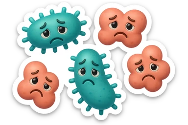 EMOJI STILE IPHONE DI 3 BATTERI INTESTINALI turchesi tristi e 3 batteri intestinali rosa salmone tristi CHE FLUTTUANO IN ARIA IPERREALISTICO 4K sticker