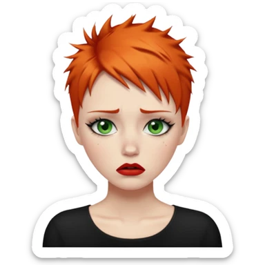 Short spikey Ginger hair, green eyes, black long eye lashes large red lips White woman very sad crying  sticker