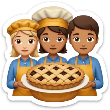 Baking community humanless avatar in vibrant style illustration. Pie, cookie, and muffin warm golden tones, simple shapes, flat design, high contrast. sticker