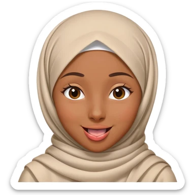 nữ, 15 tuổi, đội khăn hijab, tongue out, cười tươi, nhắm 1 mắt sticker