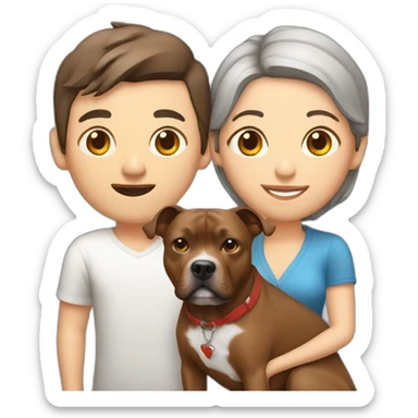 man and Chinese lady with brown Staffordshire terrier dog sticker