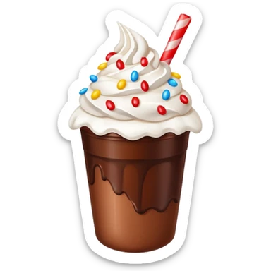 Un vaso plástico cubierto de chocolate que arriba se vea crema batida que por encima se vean fresas y chispas de colores  sticker