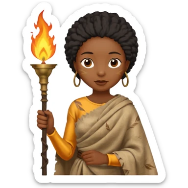 ancient black girl, tattered leaf cloth, hold a torch sticker