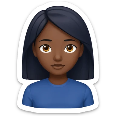 Una donna con una maglietta a mezze maniche blu scuro,capelli lisci  e lunghi e mori occhi marroni sticker