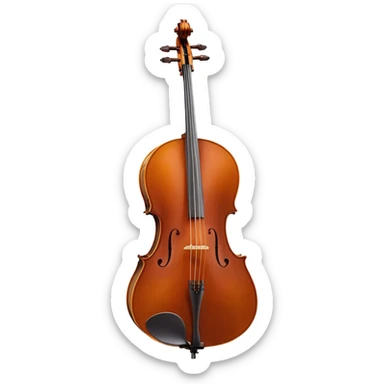 Create an elegant and refined emoji representing the Cremona 4/3F 4/4 cello with a Hans Klein HKCB bow. The design should feature the curved wooden body of the cello with a rich, glossy finish, capturing its classical shape and intricate details. The bow should be displayed with fine craftsmanship, highlighting the hair and the smooth, polished wooden stick. Include subtle musical notes floating around the instrument to emphasize its rich, melodic sound. Use deep wood tones like chestnut brown, gold accents for the fittings, and soft lighting effects to give the instrument a timeless, professional feel. The background should be transparent. sticker