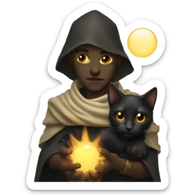 A pale sun warlock who is holding a black kitten sticker