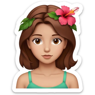 girl with brown hair and a hibiscus flower in her hair sticker