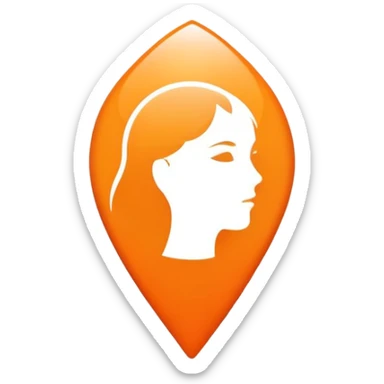 Orange Apple Maps teardrop-shaped location pin with flat white woman silhouette inside sticker