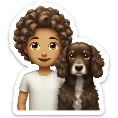 short hair boy with long hair girl with curly dog sticker