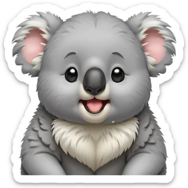 cinematic-cute-yawning-fluffy koala-portrait-emoji,-head-tilted-slightly-with-a-dramatic,-wide-open-yawn,-showcasing-a-soft,-downy-grey-fur-with-drooping-ears-and-round-eyes-barely-open-in-drowsy-contentment,-simplified-yet-irresistibly-adorable, realistic fluffy sticker