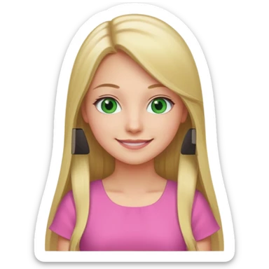Green eyes office girl with straight long blonde hair with pink dress sticker