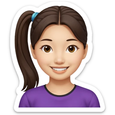 Asian Thai girl, brunette, ponytail, wide nose sticker