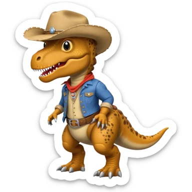 trex dinosaor with cowboy helmet with cowbot clothes sticker