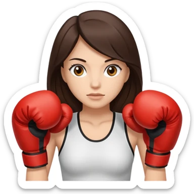 An woman with long dark brown hair in boxing gloves and light brown eyes sticker