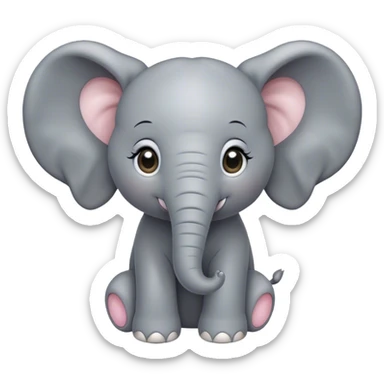 Cinematic Cute Baby Elephant Portrait Emoji, Head tilted playfully and inquisitively, featuring a velvety gray hide with oversized floppy ears and round, sparkling eyes filled with wonder, Simplified yet irresistibly adorable features, highly detailed, glowing with a warm, friendly glow, high shine, affectionate and spirited, stylized with a touch of playful charm, bright and endearing, soft glowing outline, capturing the essence of a mischievous yet loving baby elephant, so playful it feels like it could trundle out of the screen into your arms! sticker