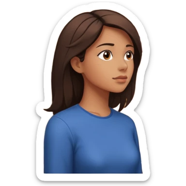 woman side profile standing next to a brick wall of which she is both just behind and just outside of, looking past the edge of the brick wall into the empty space sticker