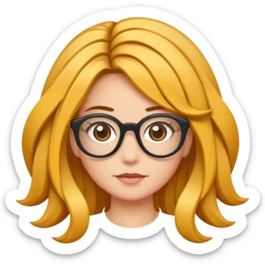 Uma garota de cabelos encaracolados compridos e mechas bem loiras, com pele morena  e óculos sticker