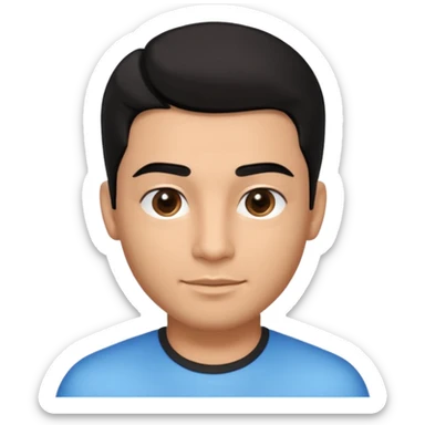 Emoji masculino em estilo 3D / cartoon realista, com pele morena clara, cabelos pretos bem penteados com gel, fios alinhados e com brilho, olhos pretos expressivos, sobrancelhas bem definidas, rosto jovem, expressão simpática e confiante, traços suaves e harmoniosos, sem barba sticker