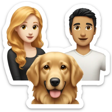 Strawberry blonde girl with a black haired boy and a golden retriever  sticker