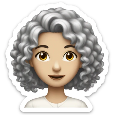 Lady with white skin and long curly big black hair and brown eyes and pretty sticker