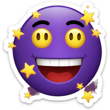 Create an emoji with a purple face and a huge bright red smile. In front of the face you should see two blue hands with thumbs up. eyes should be 2 bright yellow stars sticker